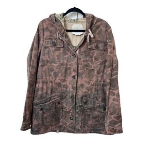Anthropologie Hei Hei Camo Floral Hooded Fatigue Jacket Womens L Boho Patchwork